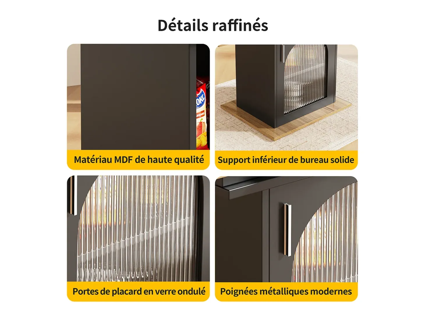 Mesa de comedor extensible - Tres estantes de almacenamiento integrados de altura regulable - 110/140×80×76 cm - Negro