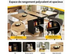 Mesa de comedor extensible - Tres estantes de almacenamiento integrados de altura regulable - 110/140×80×76 cm - Negro