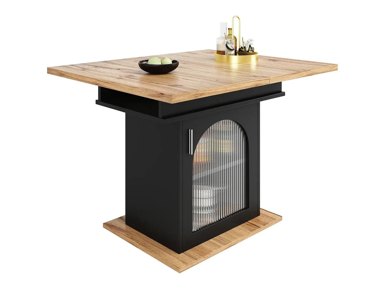 Mesa de comedor extensible - Tres estantes de almacenamiento integrados de altura regulable - 110/140×80×76 cm - Negro