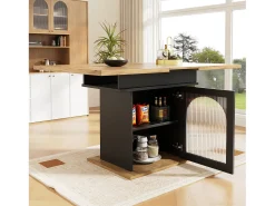 Mesa de comedor extensible - Tres estantes de almacenamiento integrados de altura regulable - 110/140×80×76 cm - Negro