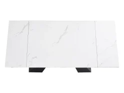 Mesa de comedor extensible - 99-159 x 74 x 77 cm - Tablero efecto mármol - MDF y metal - Blanco + negro