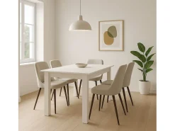 Mesa de Comedor Extensible – 120/160x80x76 cm, Color Blanco Mate, Diseño Moderno, Laminado Resistente, Apertura Central, Fácil Limpieza