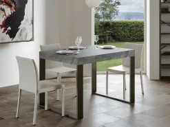 Mesa de comedor extensible tiroz-Color Gris cemento-Soporte 2 pies-5 alargaderas finas-Ancho extensible