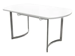 Mesa de comedor extensible blanca 140/180 x 80 cm, adecuada para 4 a 6 personas, patas de metal plateado