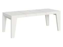 Mesa de comedor extensible de madera Naxo.-Color Blanco-Soporte 2 pies-Alargaderas -Ancho extensible