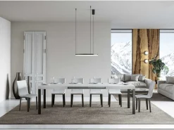 Mesa de comedor extensible Karry-Color Blanco-Base y soporte con ruedas-Ancho extensible