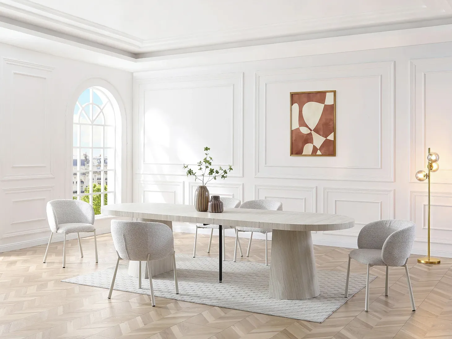 Mesa de comedor extensible para 6 a +12 personas en MDF - Efecto travertino beige - CLOEVA