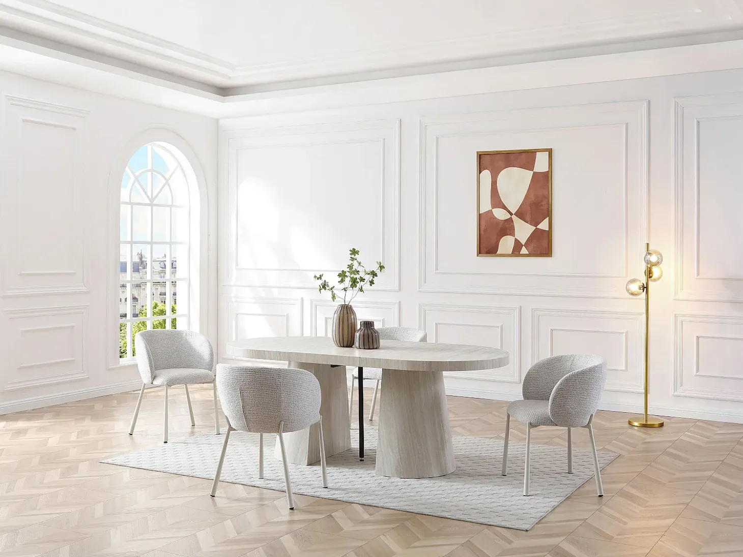 Mesa de comedor extensible para 6 a +12 personas en MDF - Efecto travertino beige - CLOEVA