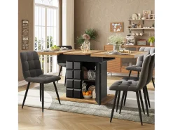 Mesa de comedor extensible 110-140×80cm - 4-6 personas - con 2 puertas - mesa de cuadros - Negro