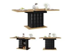 Mesa de comedor extensible 110-140×80cm - 4-6 personas - con 2 puertas - mesa de cuadros - Negro