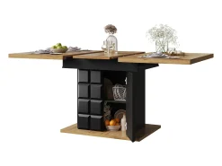 Mesa de comedor extensible 110-140×80cm - 4-6 personas - con 2 puertas - mesa de cuadros - Negro
