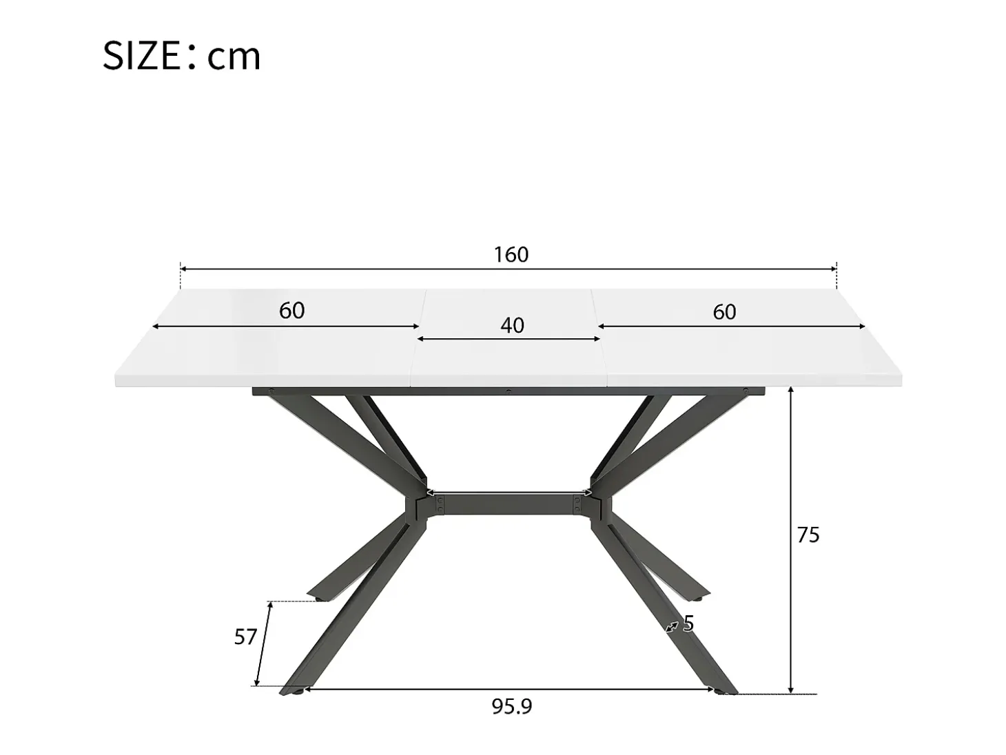 Mesa de comedor extensible para 4 a 6 personas en MDF y metal - Blanco y Negro