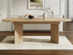 Mesa de comedor extensible 160-200x90x75 cm - para 6-8 personas - esquinas redondeadas - tablero grueso - MDF - natural