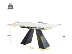Mesa de comedor extensible 99-159 x 74 cm - 6 a 8 personas - en MDF - Blanco + Negro