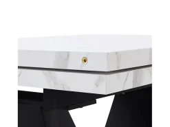 Mesa de comedor extensible 159x75cm para 6 personas en MDF chapado en mármol blanco con patas negras