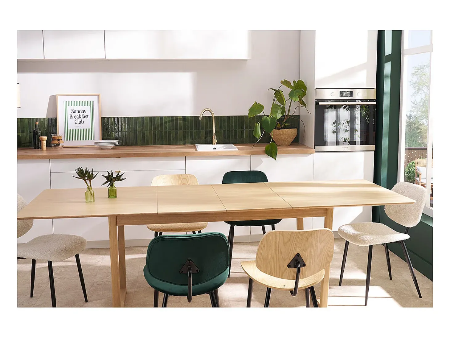 Mesa de comedor extensible chapado roble L160-240 cm LAHO