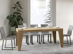 Mesa de comedor extensible de madera Naxo.-Color Natural-Soporte 2 pies-Alargaderas -Ancho extensible