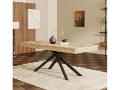 Mesa de comedor extensible - 140/180 x 80 x 76 cm - para 6 a 8 personas - patas de metal - MDF - natural