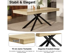 Mesa de comedor extensible - 140/180 x 80 x 76 cm - para 6 a 8 personas - patas de metal - MDF - natural