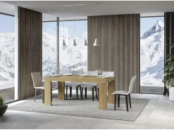 Mesa de comedor extensible de madera Ribo-Color Natural-Soporte 4 pies-Alargaderas -Ancho extensible
