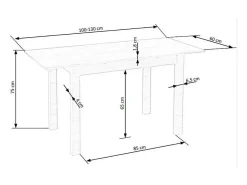 Mesa de comedor extensible 100-135cm color roble con patas negras ARZAL
