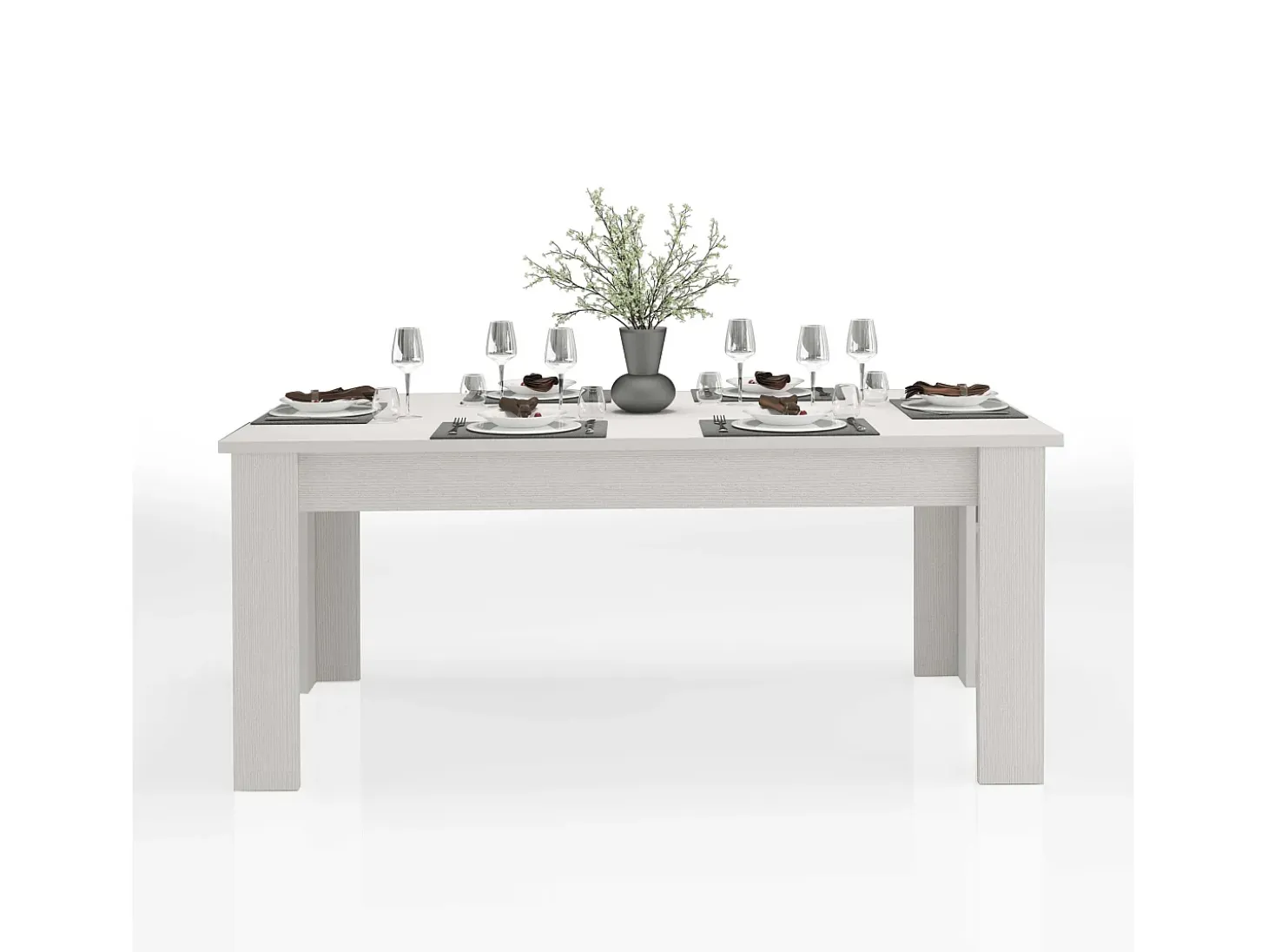Mesa de comedor extensible 160-210x90cm diseño moderno de madera blanca Jesi Larch