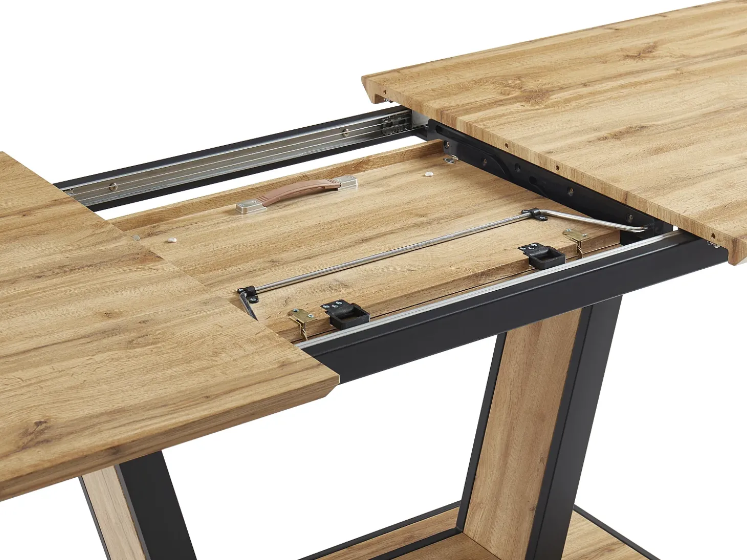 Mesa de comedor extensible 6 a 10 comensales de MDF y metal - Natural y negro - VITENO