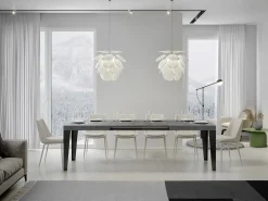 Mesa de comedor extensible Flavio-Color Gris cemento-Soporte 2 pies-Alargaderas -Ancho extensible