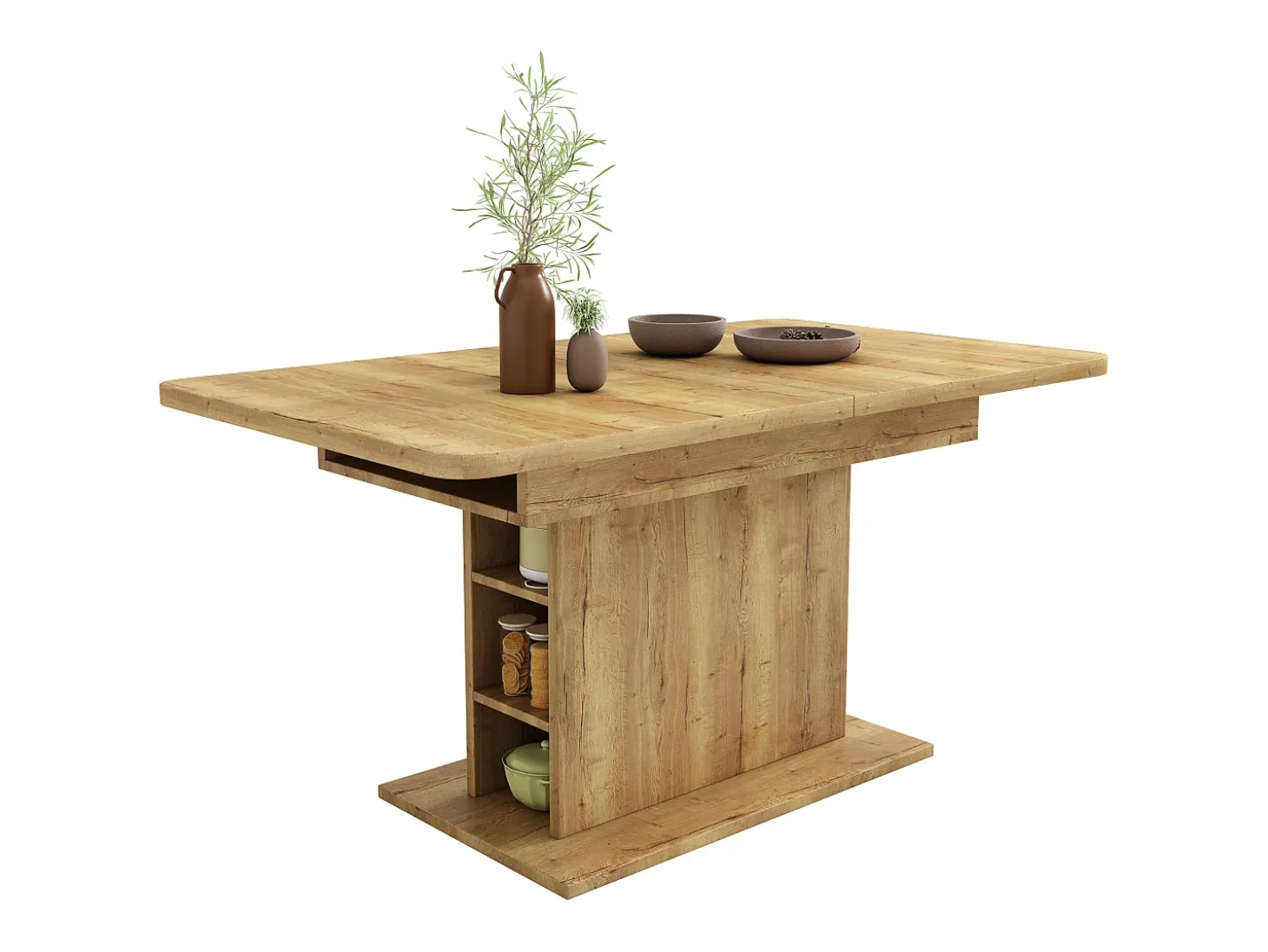 Mesa de comedor extensible de madera PB con espacio de almacenamiento - Natural claro