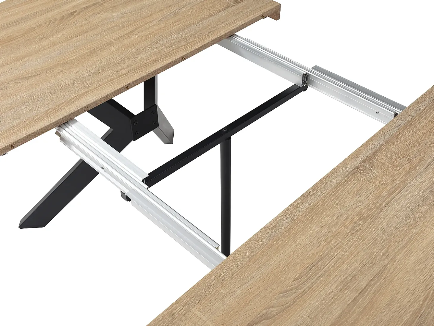Mesa de comedor extensible 6 a 12 comensales de MDF y acero - Natural y negro - KOMONI