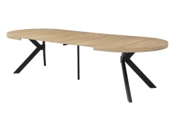 Mesa de comedor extensible 6 a 12 comensales de MDF y acero - Natural y negro - KOMONI
