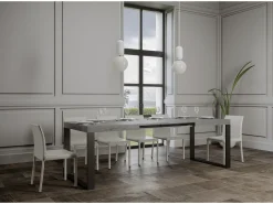 Mesa de comedor extensible tiroz-Color Gris cemento-Soporte 4 pies-Alargaderas -Ancho extensible
