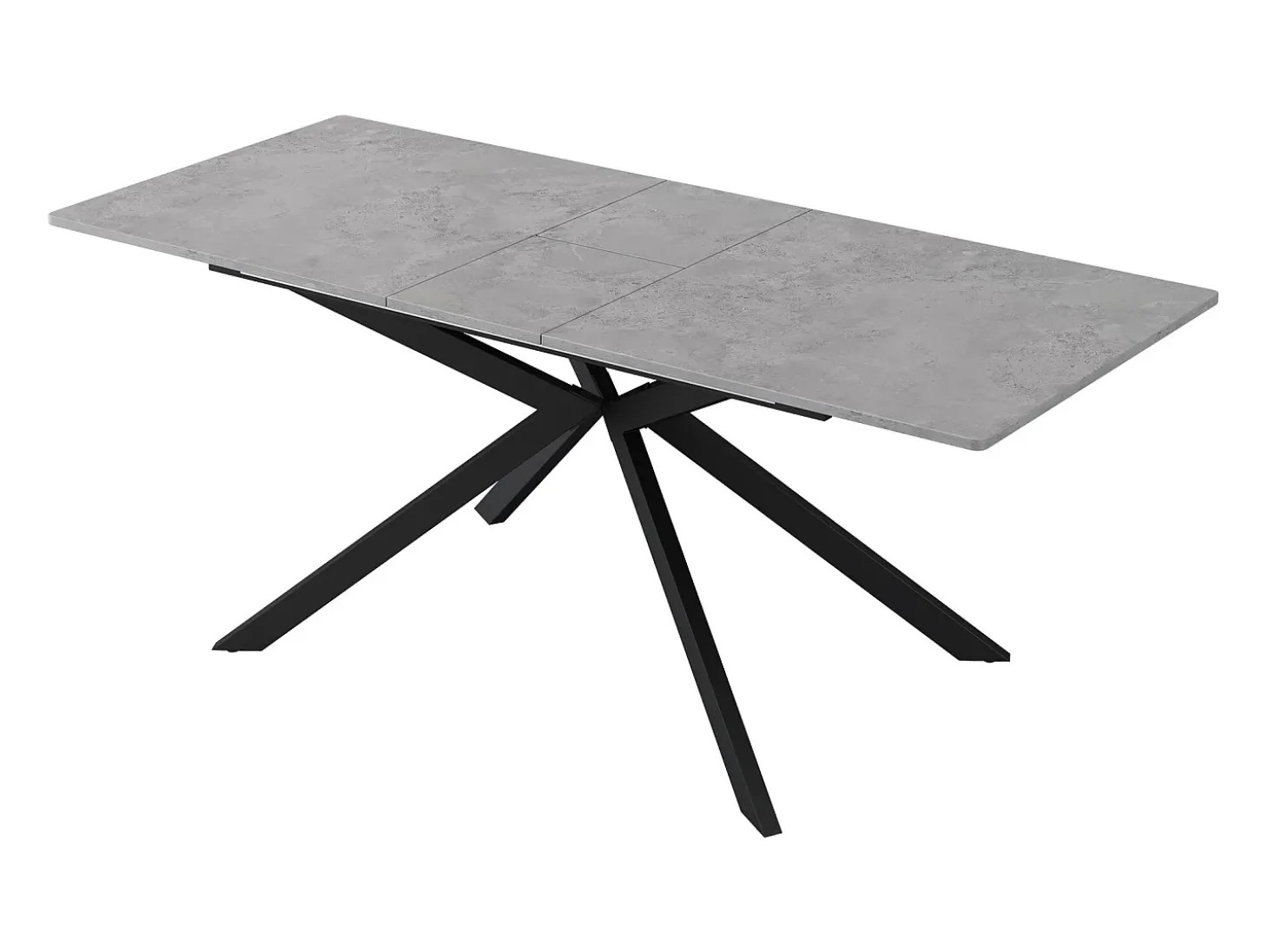 Mesa de comedor extensible - patas cruzadas de hierro forjado - tapa con diseño de cemento - Gris y negro