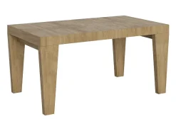Mesa de comedor extensible de madera Kristo patas en V-Color Blanco-Soporte 4 pies-5 alargaderas finas-Ancho extensible