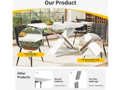 Mesa de comedor extensible para 4 a 6 personas - 118/157 x 70 x 75 cm - Tablero efecto mármol - MDF y metal - Blanco