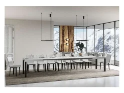 Mesa de comedor extensible Karry-Color Blanco-Soporte 2 pies-Ancho extensible