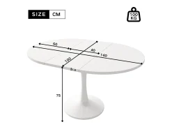 Mesa de comedor extensible ovalada para 4-6 personas 140x100cm en MDF con pata central, color blanco