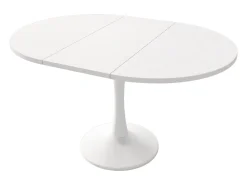 Mesa de comedor extensible ovalada para 4-6 personas 140x100cm en MDF con pata central, color blanco