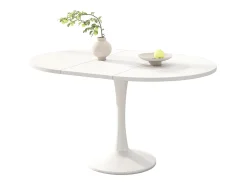 Mesa de comedor extensible ovalada para 4-6 personas 140x100cm en MDF con pata central, color blanco