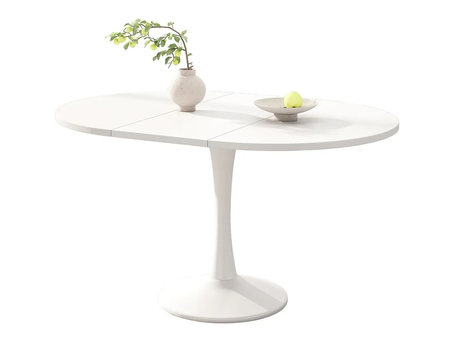 Mesa de comedor extensible ovalada para 4-6 personas 140x100cm en MDF con pata central, color blanco