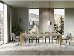 Mesa de comedor extensible de madera Kristo patas en V-Color Blanco-Base y soporte con ruedas-Alargaderas -Ancho extensible