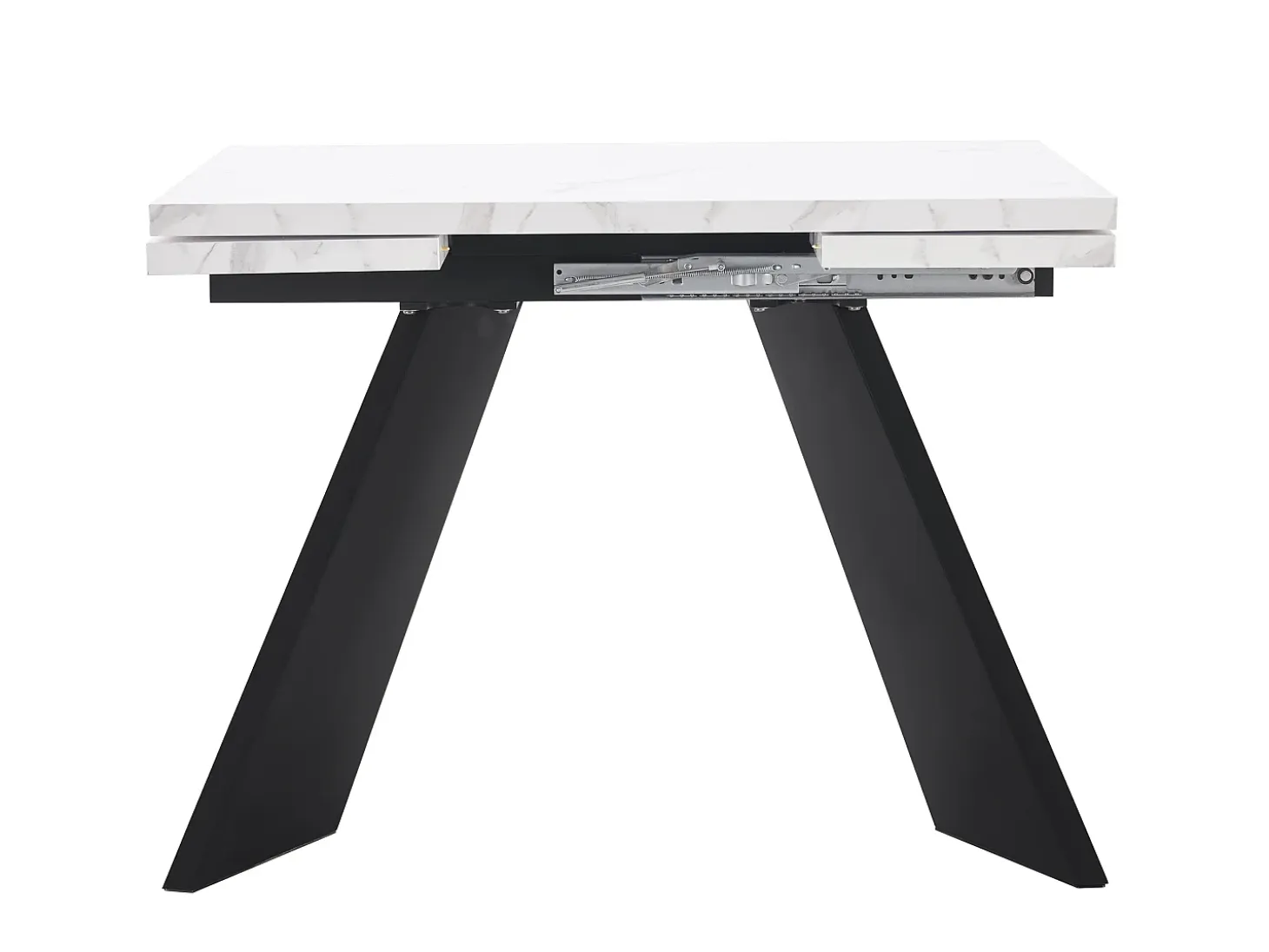 Mesa de comedor extensible - 99-159 x 74 x 77 cm - Tablero efecto mármol - Patas de MDF y metal - Blanco + negro