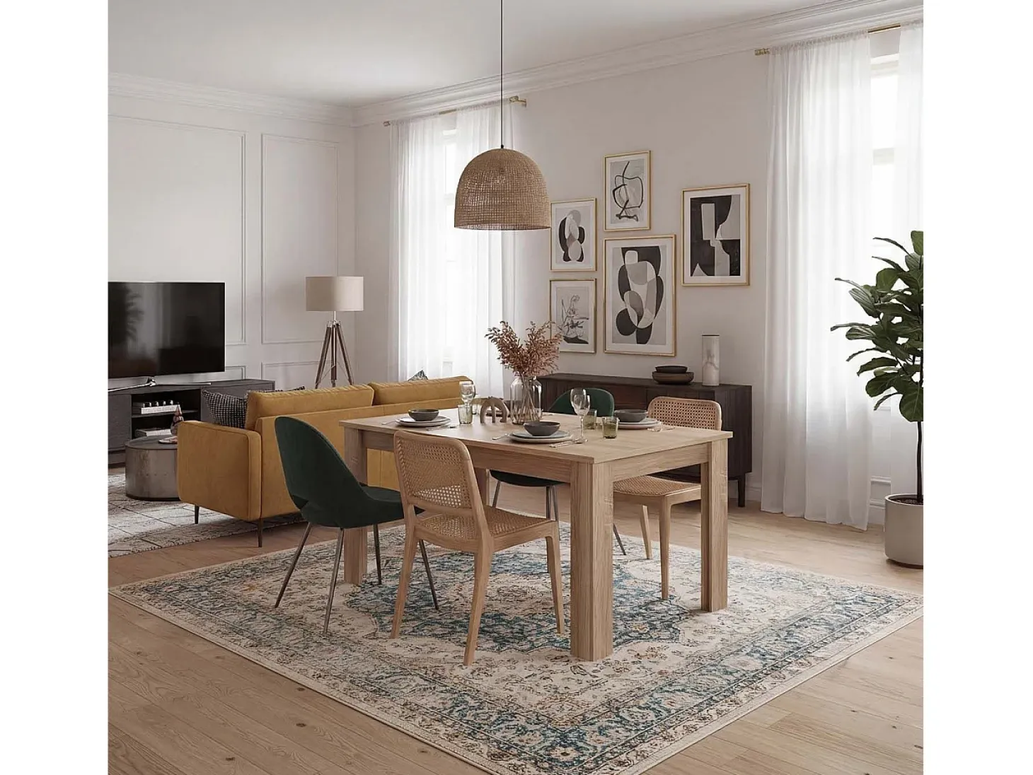 Mesa de comedor extensible en roble canadian 140-190x90 cm Sira Roble Canadian