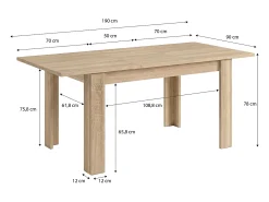 Mesa de comedor extensible en roble canadian 140-190x90 cm Sira Roble Canadian