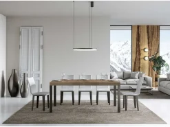 Mesa de comedor extensible Karry-Color Blanco-Soporte 4 pies-Ancho extensible