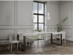 Mesa de comedor extensible tiroz-Color Blanco-Base y soporte con ruedas-Alargaderas -Ancho extensible