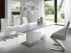 Mesa de comedor extensible de diseño Cesar lacada en blanco con patas de acero blanco 160 a 220 cm