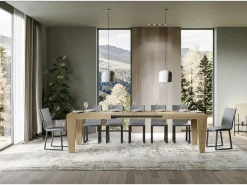 Mesa de comedor extensible de madera Kristo patas en V-Color Natural-Soporte 4 pies-Alargaderas -Ancho extensible