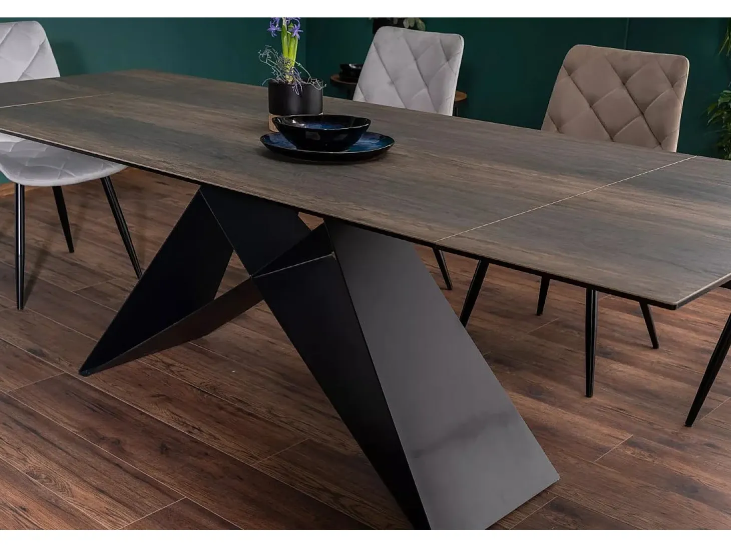 Mesa de comedor extensible de diseño con tablero cerámico Legno 160-240 cm Acebo