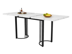 Mesa de comedor extensible para 4 a 6 personas - 140/179,5 x 80 x 75,5 cm - Tablero extensible - MDF + Patas de metal - Blanco + negro